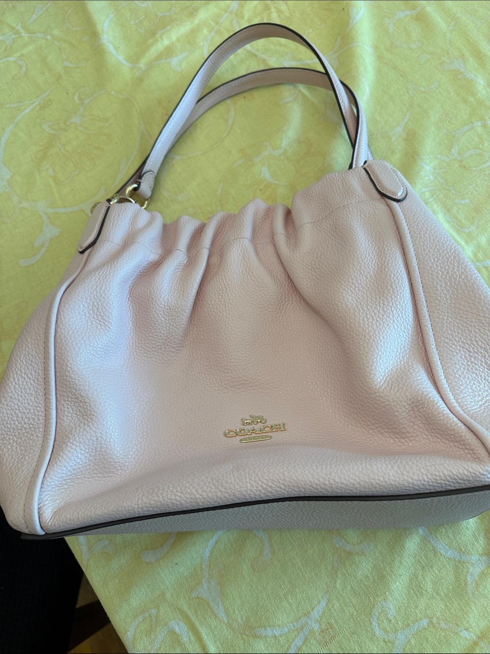Coach Pale Pink Pebbled Leather Shoulder Bag with Gold Hardware